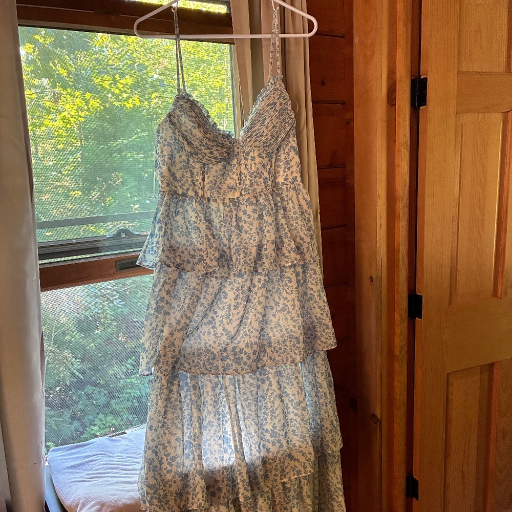 Birdy grey Lola blue floral tiered corset dress